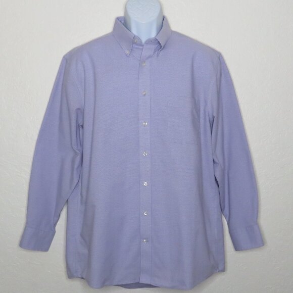 Stafford* Men's Long Sleeve Button Down Curved Hem Pocket Dress‎ Shirt~ Large - Picture 1 of 12
